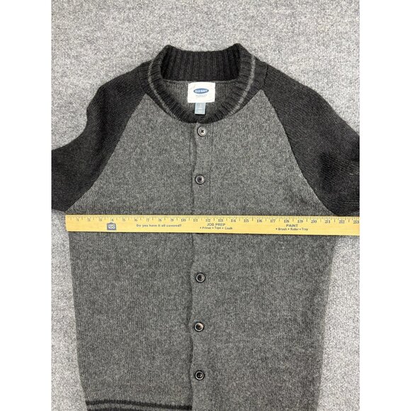 Old Navy Sweater Mens Large Tall Gray Two-Tone Cardigan Button Raglan Wool - Picture 3 of 6